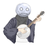 1boy banjo_(instrument) colored emil nier scarf smile yoko_taro // 1800x1800 // 1.0MB