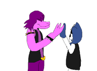 1boy 1girl artist:laweaacosadora colored deltarune high_five lancer mspaint purple_hair short_hair susie tongue // 659x482 // 16KB