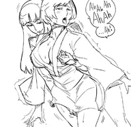 artist:baalbuddy cleavage fingering huge_breasts kurenai nipple_pinch red_ninja snake_charmer text tongue_out // 779x750 // 258KB