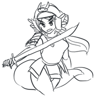 axolotl_drone monochrome monster_girl personification sorcery_saga // 468x481 // 101KB