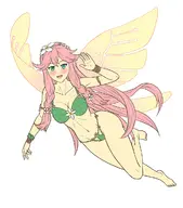 1girl artist:reptileye bikini blue_eyes dragalia_lost fairy notte pink_hair solo waving wings // 1059x1200 // 472KB