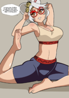 1girl artist:tsuchihara cleavage glasses gym_clothes purah solo stretching tears_of_the_kingdom the_legend_of_zelda white_hair yoga // 1240x1754 // 392KB