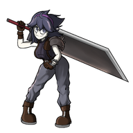 1girl artist:cpt-pop cloud_strife cosplay final_fantasy final_fantasy_vii hex_maniac pokemon pokemon_xy sword trainer_class // 1500x1500 // 551KB