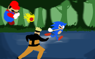 colored crossover fireball mario naruto naruto_uzumaki running sonic_(series) sonic_the_hedgehog super_mario water // 1224x756 // 239KB