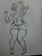 1girl artist:venom breasts dancing eyes_closed greyscale high_heels lips medium_breasts monochrome sketch skirt tagme traditional_medium undertale undyne // 1512x2016 // 298KB