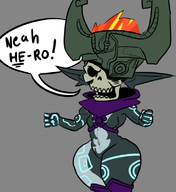 1girl artist:unknown breasts colored crossover crotch featureless_crotch he-man masters_of_the_universe midna skeleton skeletor skull small_breasts text the_legend_of_zelda thick_thighs tummy twilight_princess wide_hips // 735x800 // 227KB