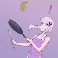 1girl colored naked_apron pan pancakes solo vocaloid yuzuki_yukari // 1024x1024 // 260KB