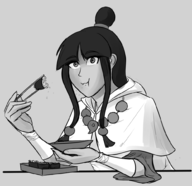 ace_attorney eat_your_hamburgers_apollo eating maya_fey sushi // 1000x969 // 340KB