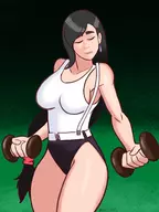 1girl artist:georgezero black_hair colored earrings exercise eyes_closed final_fantasy final_fantasy_vii long_hair ponytail tifa_lockhart workout // 1668x2224 // 490KB