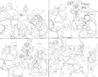1girl 4koma artist:unknown censor comic convenient_censor dialogue fight lisa lisa_the_joyful multiple_boys sketch sword text text_dialogue // 5531x4338 // 2.4MB