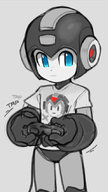 1boy artist:nina_anon blue_eyes gaming mega_man mega_man_(series) shirt videogame_controller // 478x848 // 209KB