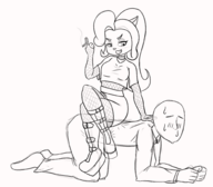 1boy 1girl anon anthro armwear artist:unknown blush breasts cave_story cigarette coco_bandicoot crash_bandicoot_(series) fishnet fishnet_stockings furry goth legs_crossed lineart looking_at_partner looking_down medium_breasts mimiga monochrome sitting smile smiling smug sweat sweating thigh_high_boots // 2000x1754 // 775KB