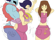 1boy 2girls darkstalkers hsien-ko lord_raptor // 3500x2500 // 1.3MB