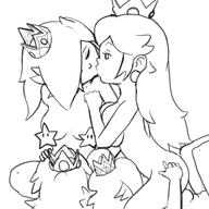 clones double_cherry kissing monochrome princess_peach rosalina super_mario super_mario_galaxy yuri // 500x500 // 115KB