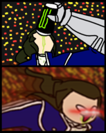 1boy artist:qrowline colored comic drink flynn monster_energy parody red_eyes shin_megami_tensei shin_megami_tensei_iv // 295x371 // 117KB