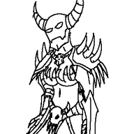 1girl artist:notapaladin breasts demon demon_girl demoness horns interactive_thread kingslayer_adventures kingslayer_adventures_part_23 looking_at_viewer medium_breasts monochrome navel original_character sarah skull tummy // 300x300 // 7.1KB