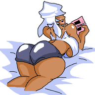 1girl artist:rider ass black blooper colored dark_skin ds eyes_closed from_behind gijinka mspaint personification super_mario thick_thighs underboob // 432x432 // 18KB