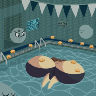 1girl artist:bonitanon bonita_zako burger ghost pool stretch_panic super_pools_n'_ghosts_hamburger_mode_edition // 768x768 // 105KB