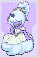 1girl artist:diko_mics dazzi dress hair_ornament horn palworld ponytail wedding_dress white_hair // 1222x1796 // 77KB