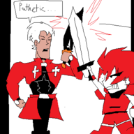 2boys archer_(fate) artist:2hufag fate_(series) fighting final_fantasy red_hair sword tan weapon white_hair // 400x400 // 19KB