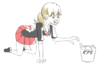 1girl all_fours artist:evilvileveil blonde_hair chicken colored drool food heart_pupils joke_delivery kfc lass pokemon pokemon_xy ponytail skirt tongue trainer_class uniform yellow_eyes // 575x385 // 83KB