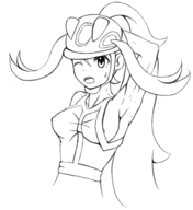 1girl armpit artist:tttt helmet korrina pokemon pokemon_xy ponytail sweat // 510x555 // 81KB
