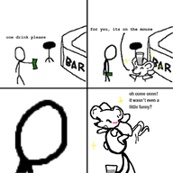 1boy 1girl 4koma artist:unknown blush bow edit it's_on_the_mouse monochrome mouse stick_figure text // 1000x1000 // 227KB