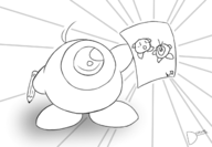 artist:diskette kirby kirby_(series) lineart monochrome waddle_doo // 1302x900 // 280KB