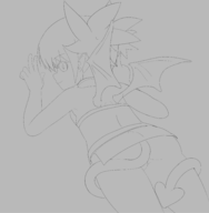 1girl artist:rommi back disgaea etna from_behind lineart looking_back panties pantyshot peace_sign pointy_ears skirt smile tail twintails upskirt wings wip // 2672x2734 // 669KB