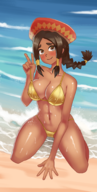 1girl aisha artist:stupidsxysensei beach bikini monster_hunter // 1030x2048 // 2.0MB