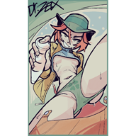 1girl artist:loopsdaloop blush breasts clover dr._zex holding holding_object looking_at_viewer navel panties small_breasts smile smiling sweat sweating tummy voices_of_the_void zex // 1000x1000 // 508KB