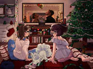 2girls alolan_vulpix artist:jnrbtts christmas mei-ling_zhou overwatch pajamas pokemon pokemon_sm vulpix wicke // 864x640 // 434KB