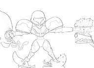artist:harrace bloodshot kraid lineart metroid mother_brain phantoon punch ridley samus_aran sharp_teeth shooting tears // 802x585 // 137KB