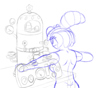 1girl artist:unknown cookie_run croissant_cookie espresso_machine muscles wip // 1505x1409 // 783KB
