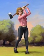 1girl artist:kujalla axe background blonde_hair glasses grass mii solo tree wii // 1920x2456 // 2.8MB