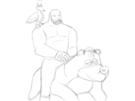 1girl 2boys artist:shock1ng_blue banjo banjo-kazooie crossover facial_hair gloves heavy kazooie shirtless sketch team_fortress_2 // 4000x3000 // 2.3MB