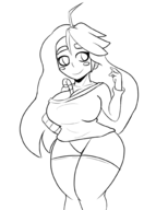 1girl ahoge alternate_breast_size artist:iggy_bomb blush candy candy_cane celeste long_hair madeline panties present shortstack sketch smile thick_thighs thigh_highs // 1600x2000 // 488KB