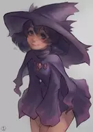 1girl artist:nat_the_lich colored costume dark_skin hat heart mismagius pokemon pokemon_xy purple_eyes purple_hair sina smile // 1000x1414 // 189KB