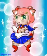 1girl artist:gusgux chibi cosplay cute furry hand_gesture looking_at_viewer monster_hunter palico parody sailor_moon skirt tsukino wig // 1620x1930 // 584KB