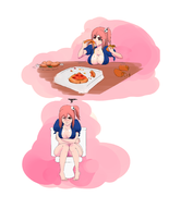 cleavage colored dead_or_alive eating food honoka huge_breasts pizza toilet // 1560x1800 // 608KB