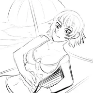 beach bikini blush laying_down makoto_niijima persona persona_(series) persona_5 short_hair sketch sunbathing // 2048x2048 // 643KB