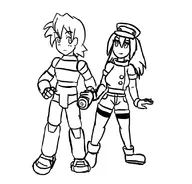 1boy 1girl artist:goseb90 hand_holding lineart mega_man_(series) mega_man_legends mega_man_volnutt roll_caskett // 1104x1060 // 252KB