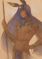 1boy abs animal_ears artist:nat_the_lich colored dark_skin earrings fate_(series) fate_grand_order genderbend headband heart long_hair nitocris purple_eyes purple_hair rule_63 staff // 707x1000 // 732KB