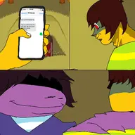 1boy 1girl 3koma artist:unknown colored comic deltarune dragon_ball goku hand_on_shoulder kris meme parody phone psychoku susie text // 1280x1280 // 148KB