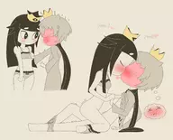 1boy 1girl artist:kerriska bandages black_hair blind_prince blindfold blush bottomless bra cape colored cowgirl_position crown embarrassed eyes_closed grey_hair grope hand_holding heart heart_pupils kiss liar_princess long_hair panties sex the_liar_princess_and_the_blind_prince // 1664x1339 // 566KB