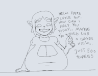 1girl artist:grey bombchu_bowling_alley_operator huge_breasts npc text the_legend_of_zelda // 767x597 // 15KB