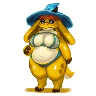 1girl anthro artist:kujalla atlyss belly blue_eyes bra breasts furry hat horn huge_breasts kobold oc original_character panties shiny shiny_skin thick_thighs tummy witch_hat wizard_hat // 1920x1920 // 1.4MB