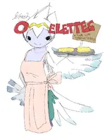 1girl apron artist:unknown black_eyes colored food harpy omelette plate shantae shantae_(series) sign solo text white_hair wings // 1044x1323 // 580KB