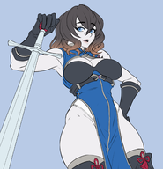 1girl artist:novam bloodstained colorist:waitingforgames huge_breasts miriam sword // 1504x1562 // 633KB