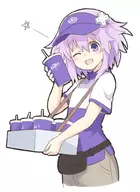 1girl blush colored cup drink hair_ornament happy hat hyperdimension_neptunia looking_at_viewer neptune purple_eyes purple_hair short_hair star straw wink // 730x1000 // 120KB